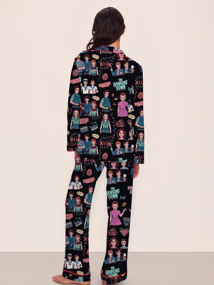 Stranger Things Fall Winter Long Sleeve Pajama Set, Comfortable Sleepwear, Movie Party Gift, netflix fans,Eleven,dusin,max,stranger things S4,upside down,christmas lights