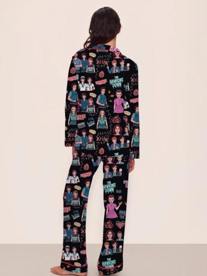 Stranger Things Fall Winter Long Sleeve Pajama Set, Comfortable Sleepwear, Movie Party Gift, netflix fans,Eleven,dusin,max,stranger things S4,upside down,christmas lights