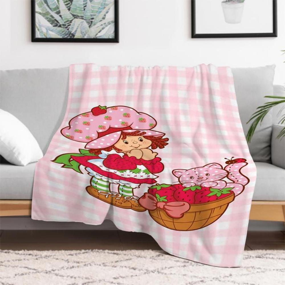 Soft Funny Throw Blanket S-Strawberry Pink Shortcake Throw Camping Chair Picnic Blanket Fluffy Plaid Blankets For Decorative Sofa Portable King Lid Downy