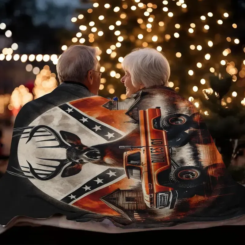 Truck & Deer Pattern Throw Blanket – Soft, Warm & Cozy for Home and Office