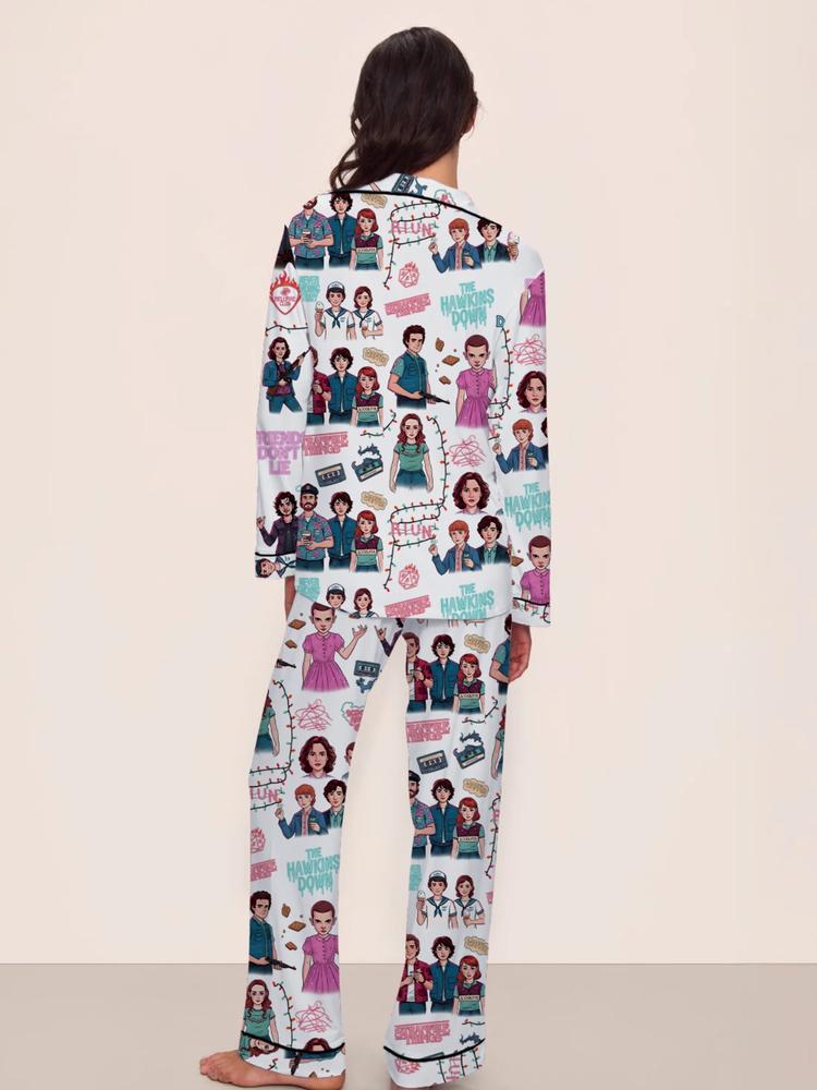Stranger Things Fall Winter Long Sleeve Pajama Set, Comfortable Sleepwear, Movie Party Gift, netflix fans,Eleven,dusin,max,stranger things S4,upside down,christmas lights