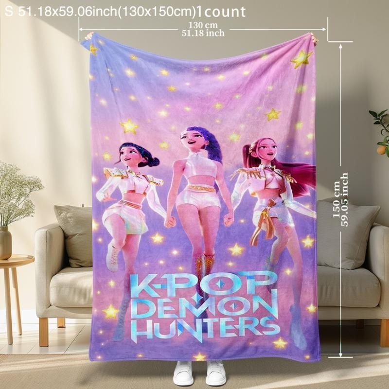 K-Pop Demon Hunter Flannel Blanket - Soft Lightweight Cozy for Bed Sofa Camping Travel Halloween Christmas Gift for All Ages