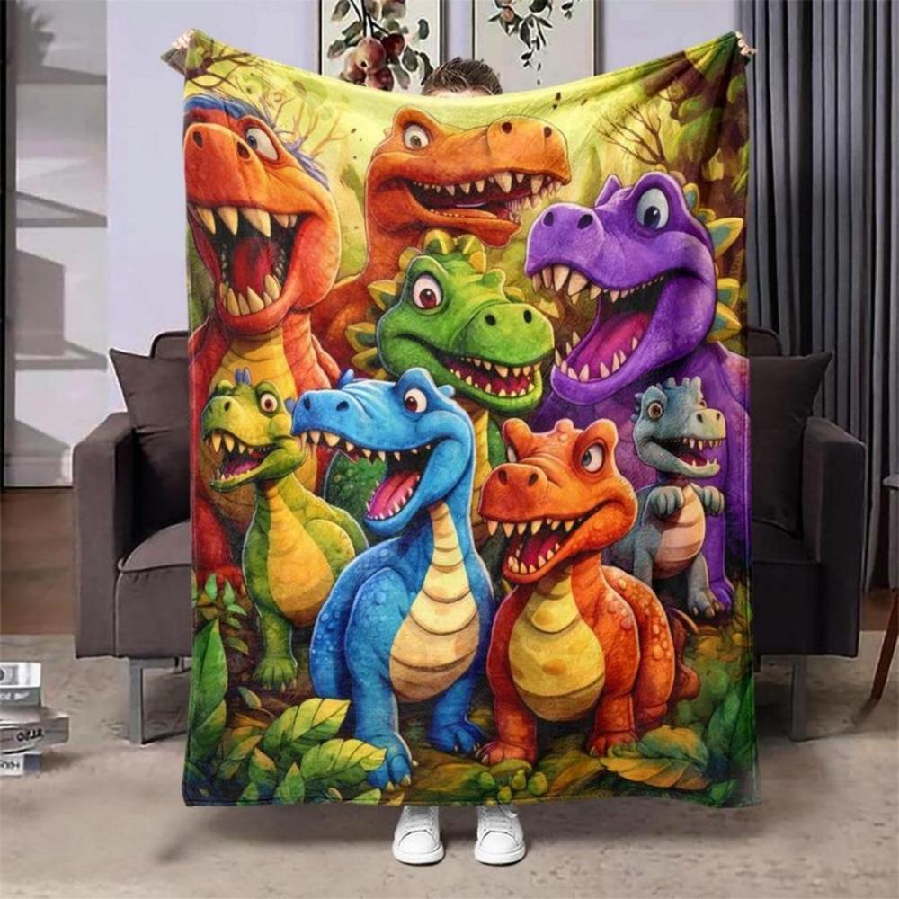 Soft Funny Throw Blanket Cartoon Dinosaur Pattern Plush Blanket Warm T