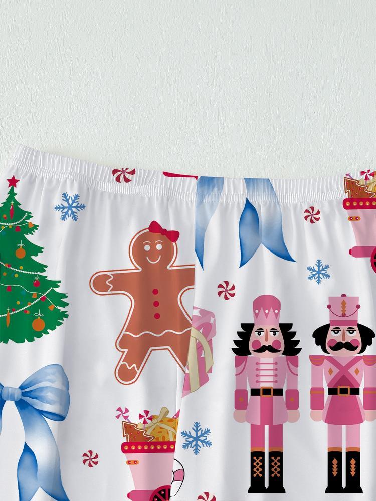 【Christmas Pajamas】Women's Christmas Pajama Set, Elegant Long Sleeve Top & Pants, Fitted Comfortable Sleepwear, Fall Winter Home Wear, Christmas gifts, Gingerbread man，Christmas tree, Snowflake, Candy, Casual Comfy Pajama