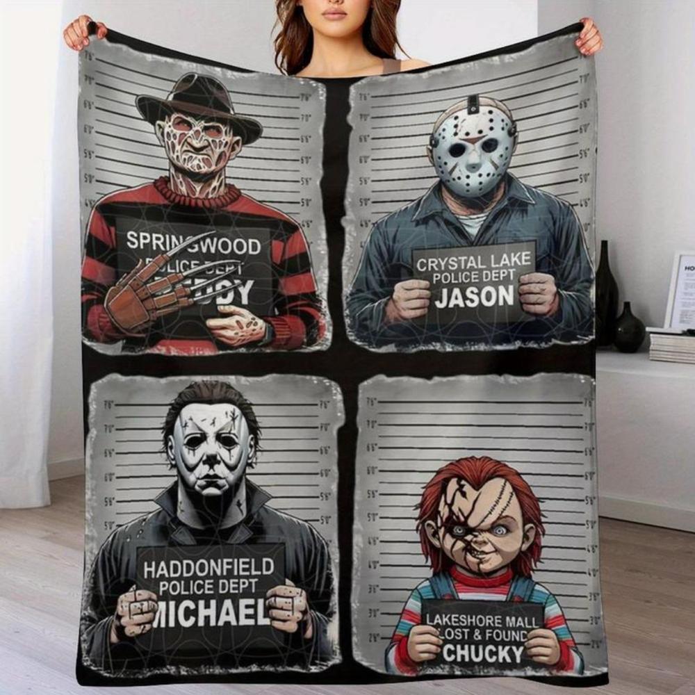 Soft Funny Throw Blanket Horror Icons Flannel Fleece - Cozy Fuzzy Plush Comfy All-Season Sofa Bedroom Dorm Couch Office Car Travel Home Bedding,Comfortable Movie Decor Blanket Men Women Boys Girls Halloween Birthday Fan Gifts