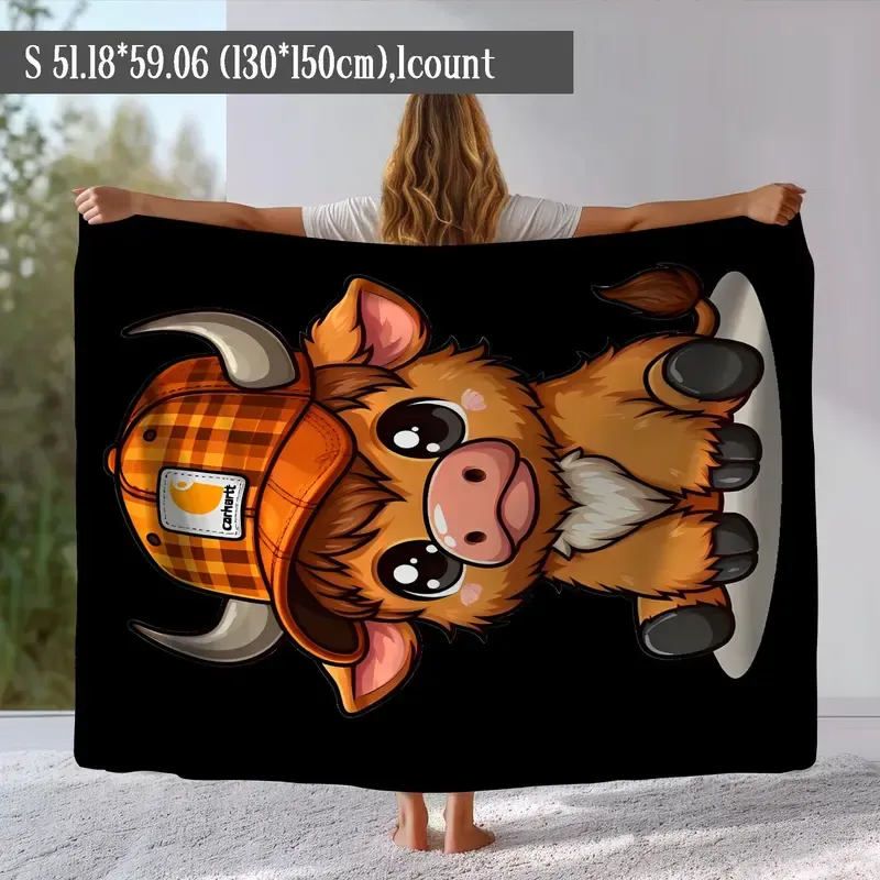 Cute Highland Cow Soft Throw Blanket – Cozy Lightweight Nap Blanket for Home, Office, Travel & Camping
