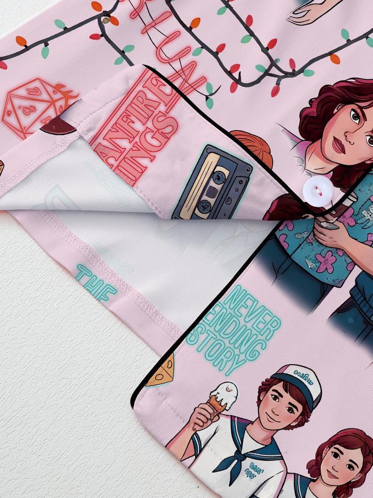 Stranger Things Fall Winter Long Sleeve Pajama Set, Comfortable Sleepwear, Movie Party Gift, netflix fans,Eleven,dusin,max,stranger things S4,upside down,christmas lights