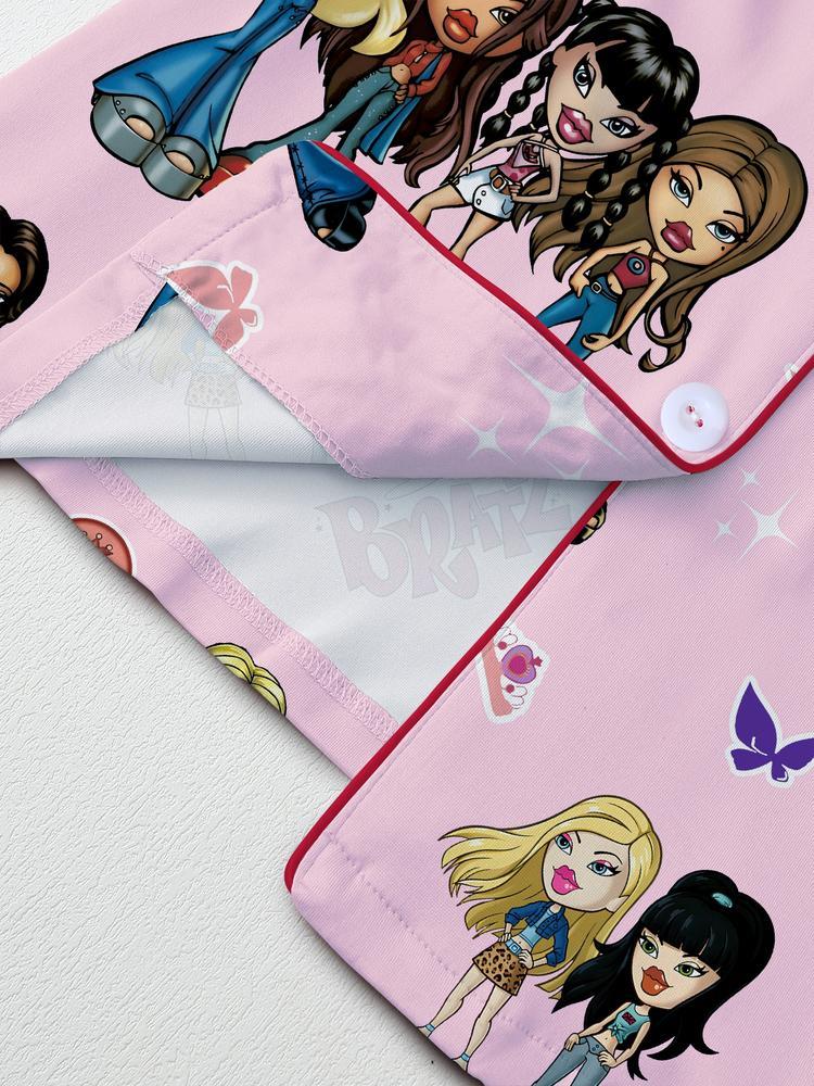 Y2K pajamas,doll pajamas,Autumn Winter Women's Pajamas Set, Cute Elegant Long Sleeve Top & Pants, Fitted Home Wear, All over Graphic Pattern, Moderate Fabric