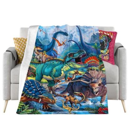 Soft Funny Throw Blanket Cartoon Dinosaur Print Blanket,Casual,Air-conditioned Room Blanket,Cool Bedroom Accessories,Bedroom Gadgets,Warm Nap Blankets For Home & Office,Christmas Gifts,Christmas Decorations