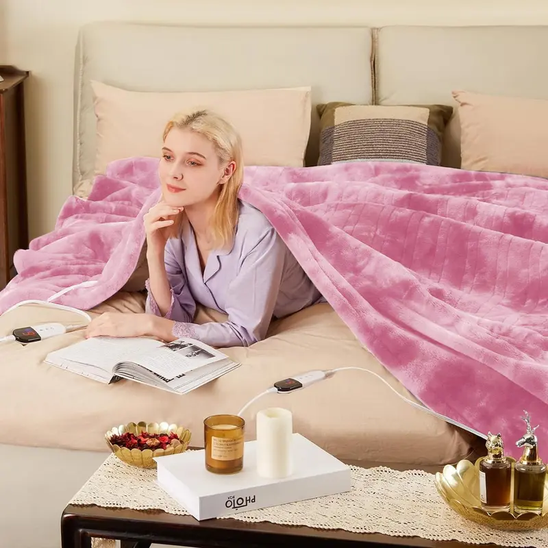 Print-aura® Electric Heated Blanket – 6 Heat Settings, Flannel Sherpa, Machine Washable, Auto-Off, Cozy Full-Body Warmth for Winter