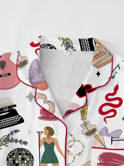 In my showgirl Women's Elegant Long Sleeve Pajama Set, Comfortable All over Print Sleepwear, Fitted Home Wear for Fall & Winter, Perfect Gift for Fans，cozy chic pajamas ,music Lovers