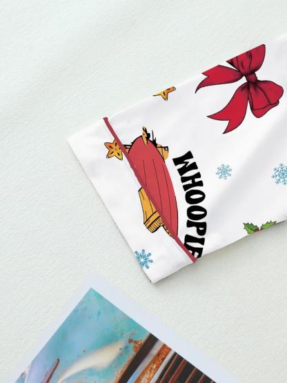 Women's Christmas Story Fall & Winter Sleepwear Set, Elegant Long Sleeve Pajamas, Colorblock Two-Piece, Fitted Home Wear