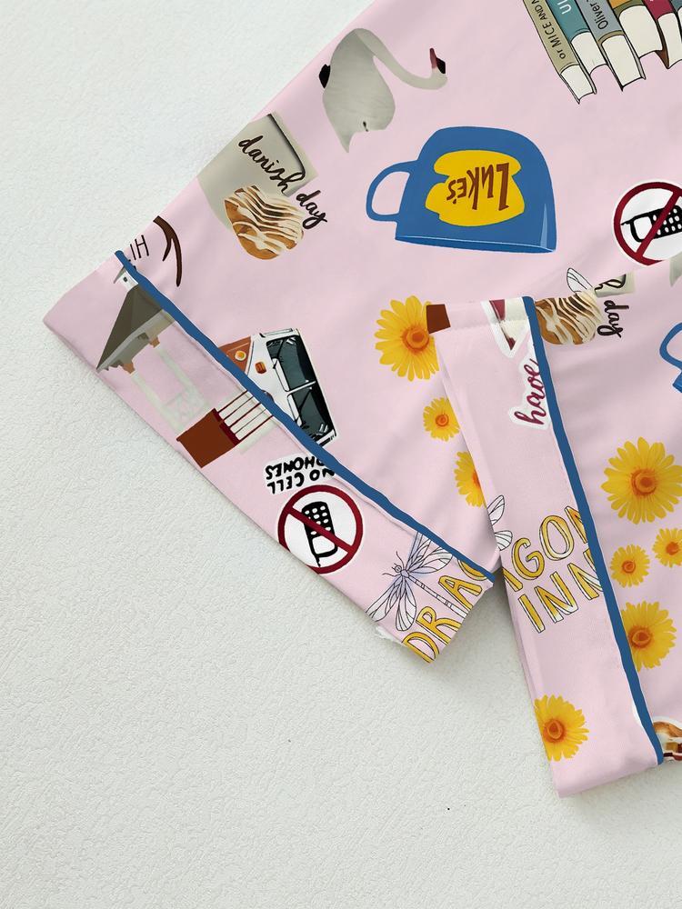 Women's Fall Winter Pajama Set, Stars Hollow Gilmore Comfortable Sleepwear, Cute Elegant Long Sleeve Pants Two-Piece Loungewear