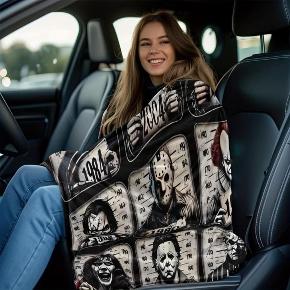 Soft Funny Throw Blanket Horror Icons Flannel Fleece - Cozy Fuzzy Plush Comfy All-Season Sofa Bedroom Dorm Couch Office Car Travel Home Bedding,Comfortable Movie Decor Blanket Men Women Boys Girls Halloween Birthday Fan Gifts