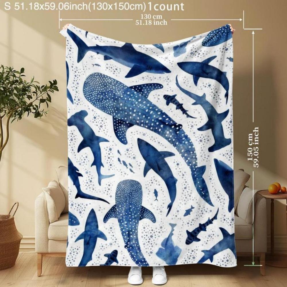 Soft Funny Throw Blanket Shark Pattern Blanket,Warm,Air-Conditioned Room,Warm Nap For Home Office Travel