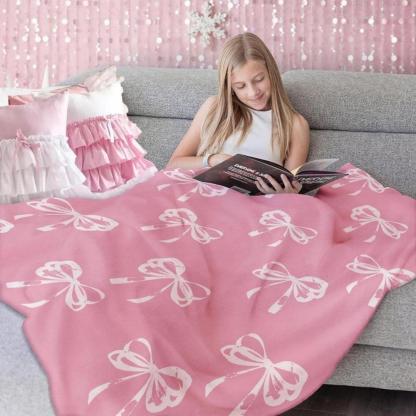Soft Funny Throw Blanket Cute Pink Bow Coquette Girly Blanket Gifts For Kids Women Teens Flannel Pink Bow Blanket Bedding For Preppy Spring Decor