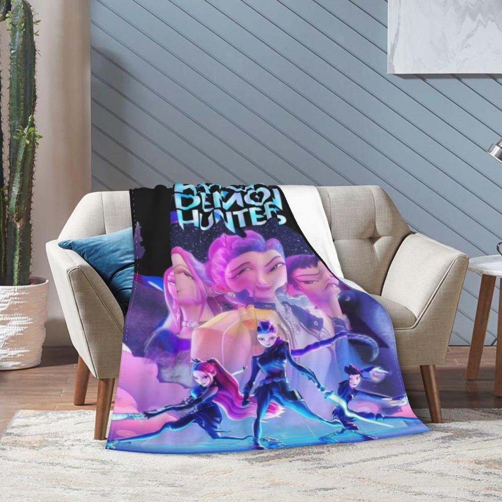 Cool K-Pop Demon Anime Hunter Flannel Blanket For Sofa Couch Bedspread,Lightweight Throw Blanket For Living Room,Perfect Gift