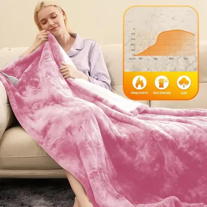 Print-aura® Electric Heated Blanket – 6 Heat Settings, Flannel Sherpa, Machine Washable, Auto-Off, Cozy Full-Body Warmth for Winter