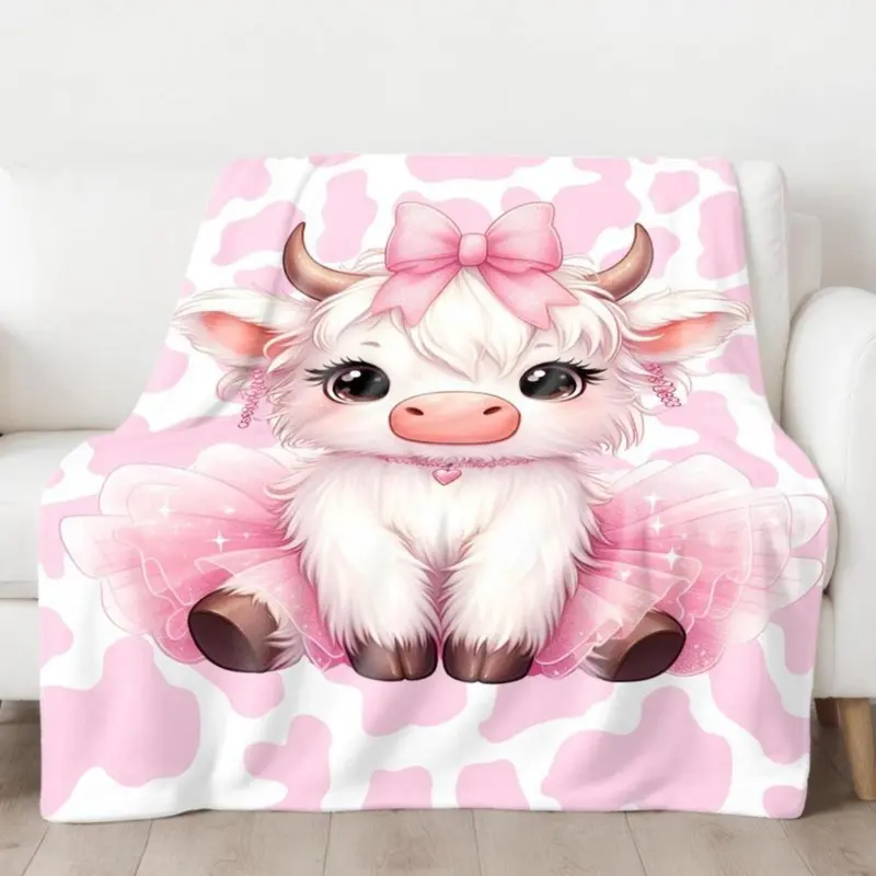 Funny Cartoon Cow Throw Blanket – Soft Cozy Flannel for Bed, Sofa, Office & Travel, Cute Farm Animal Gift