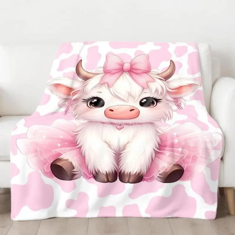Funny Cartoon Cow Throw Blanket – Soft Cozy Flannel for Bed, Sofa, Office & Travel, Cute Farm Animal Gift