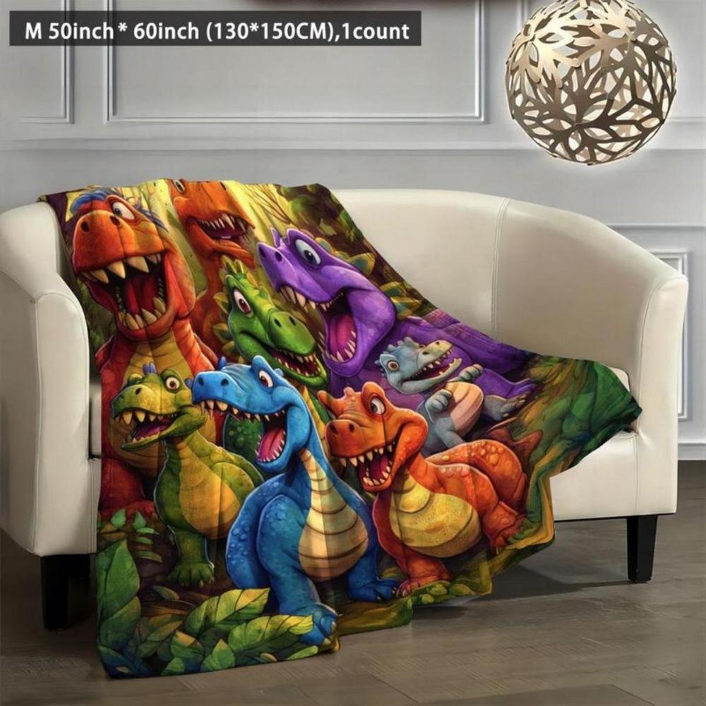 Soft Funny Throw Blanket Cartoon Dinosaur Pattern Plush Blanket Warm Throw,Air-conditioned Room,Warm Nap For Home & Office