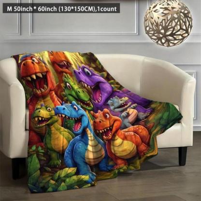 Soft Funny Throw Blanket Cartoon Dinosaur Pattern Plush Blanket Warm Throw,Air-conditioned Room,Warm Nap For Home & Office