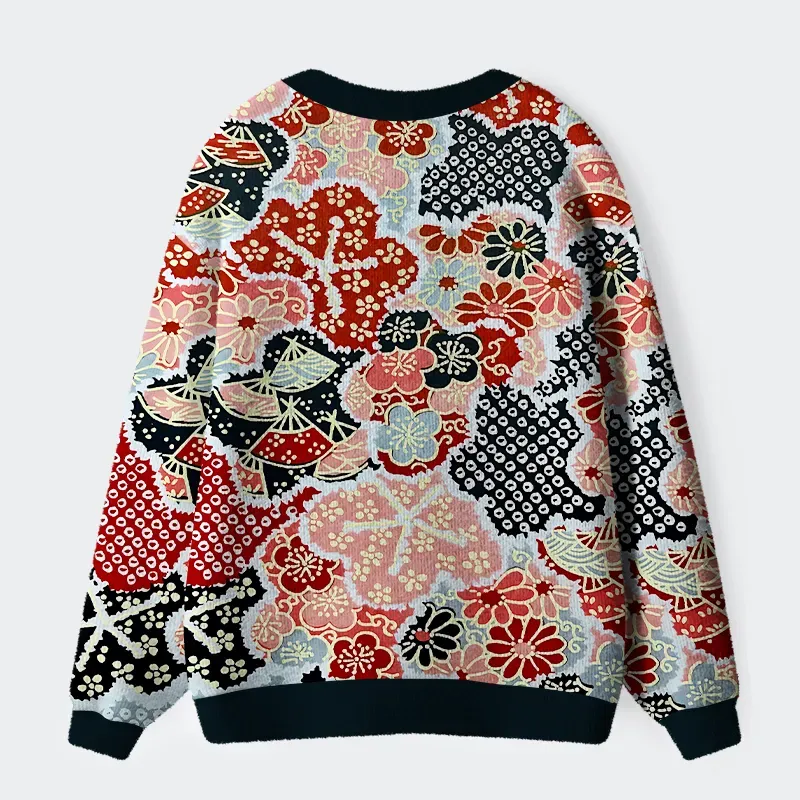 Tokyo-Tiger Floral Symphony Ugly Cardigan Sweater