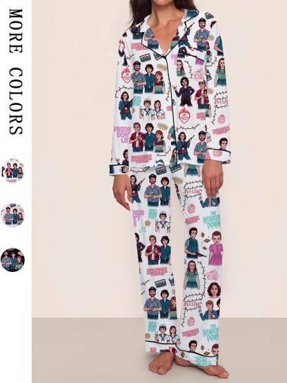 Stranger Things Fall Winter Long Sleeve Pajama Set, Comfortable Sleepwear, Movie Party Gift, netflix fans,Eleven,dusin,max,stranger things S4,upside down,christmas lights