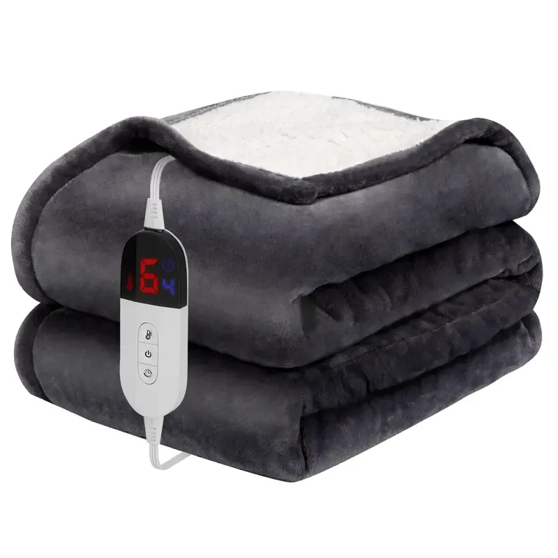 Print-aura® Electric Heated Blanket – 6 Heat Settings, Flannel Sherpa, Machine Washable, Auto-Off, Cozy Full-Body Warmth for Winter