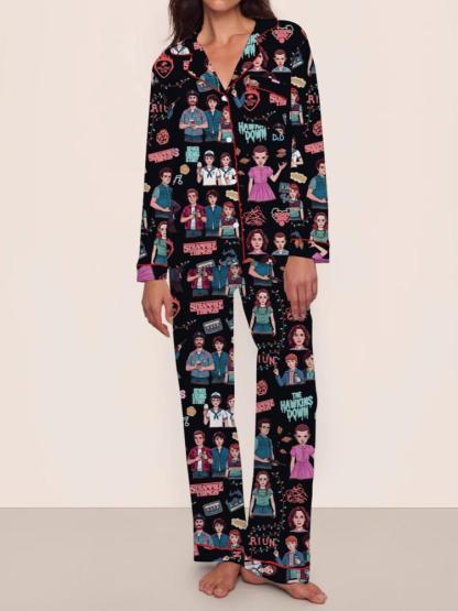 Stranger Things Fall Winter Long Sleeve Pajama Set, Comfortable Sleepwear, Movie Party Gift, netflix fans,Eleven,dusin,max,stranger things S4,upside down,christmas lights