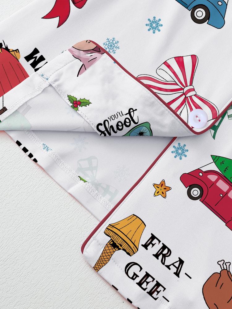 Women's Christmas Story Fall & Winter Sleepwear Set, Elegant Long Sleeve Pajamas, Colorblock Two-Piece, Fitted Home Wear