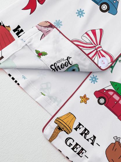 Women's Christmas Story Fall & Winter Sleepwear Set, Elegant Long Sleeve Pajamas, Colorblock Two-Piece, Fitted Home Wear