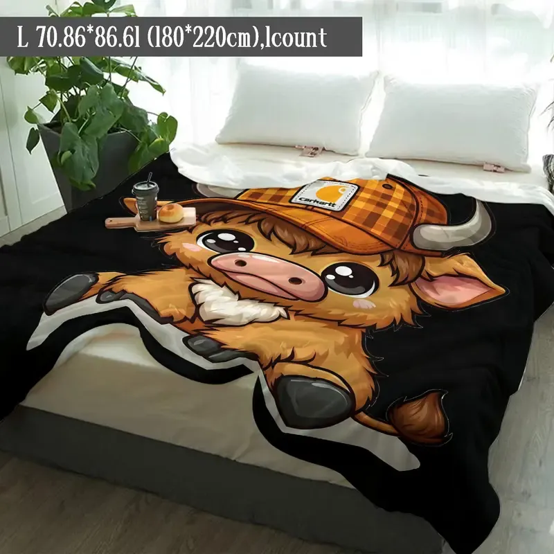 Cute Highland Cow Soft Throw Blanket – Cozy Lightweight Nap Blanket for Home, Office, Travel & Camping