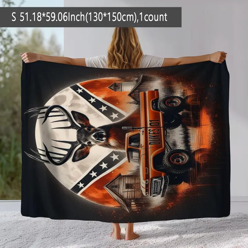 Truck & Deer Pattern Throw Blanket – Soft, Warm & Cozy for Home and Office