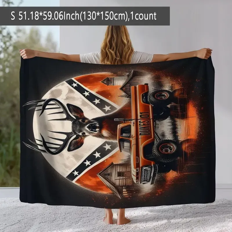 Truck & Deer Pattern Throw Blanket – Soft, Warm & Cozy for Home and Office