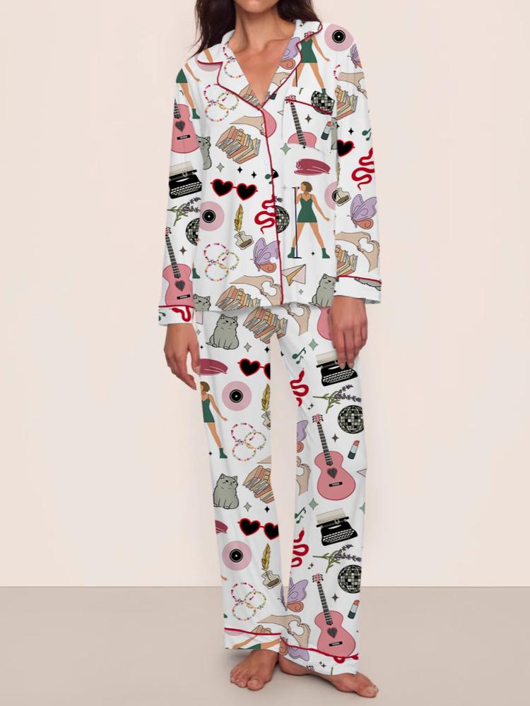 In my showgirl Women's Elegant Long Sleeve Pajama Set, Comfortable All over Print Sleepwear, Fitted Home Wear for Fall & Winter, Perfect Gift for Fans，cozy chic pajamas ,music Lovers