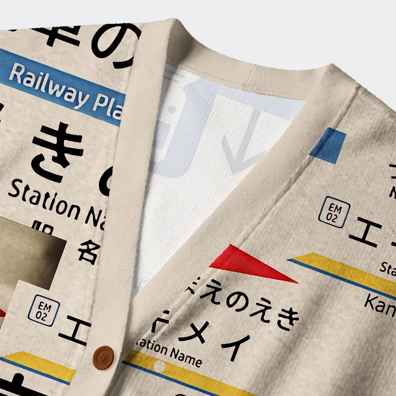 Tokyo-Tiger Japanese Line Station Sign Ugly Cardigan Sweater