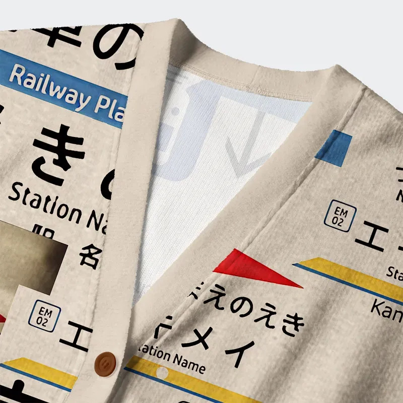 Tokyo-Tiger Japanese Line Station Sign Ugly Cardigan Sweater