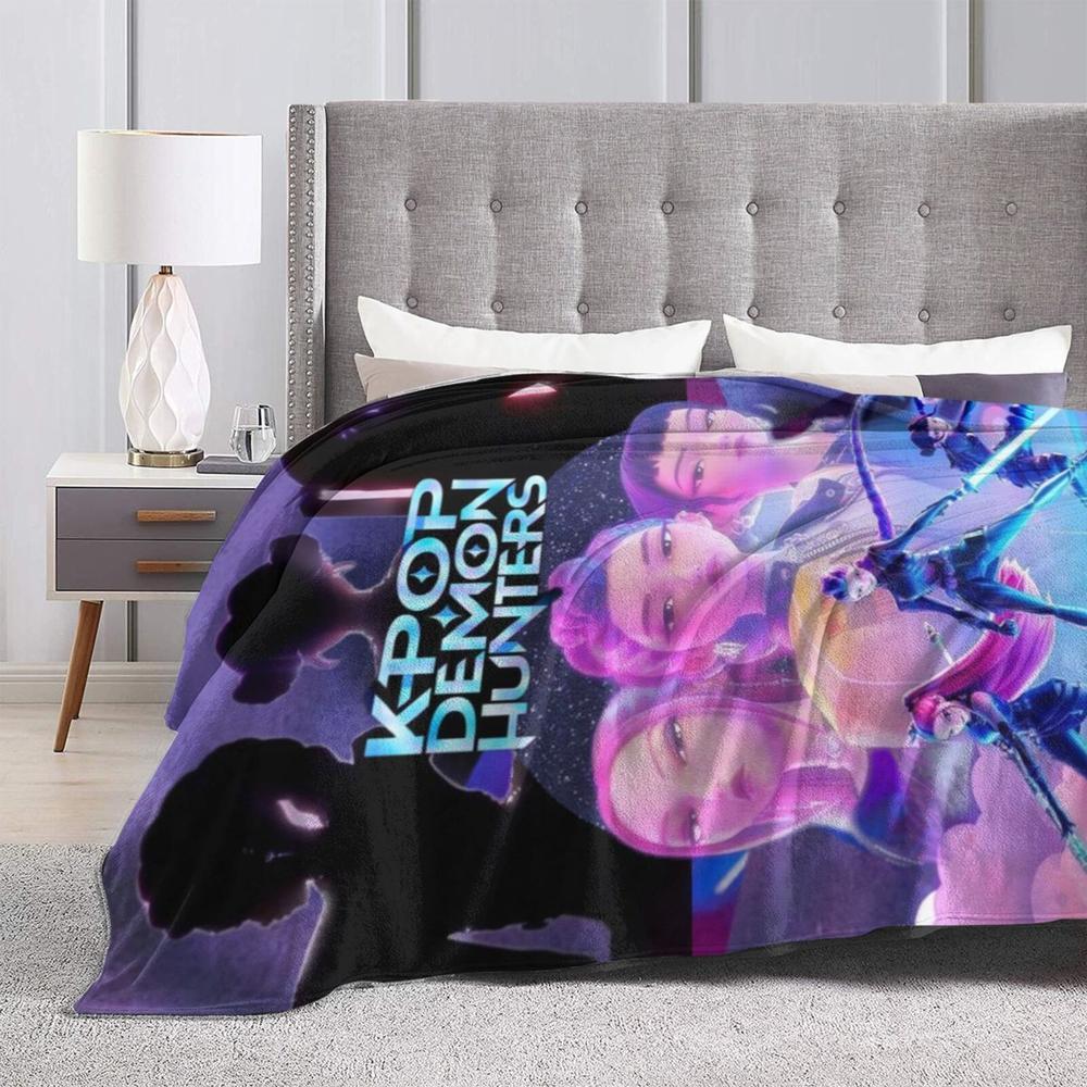 Cool K-Pop Demon Anime Hunter Flannel Blanket For Sofa Couch Bedspread,Lightweight Throw Blanket For Living Room,Perfect Gift