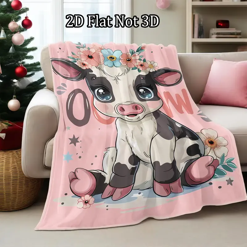 Funny Cartoon Cow Throw Blanket – Soft Cozy Flannel for Bed, Sofa, Office & Travel, Cute Farm Animal Gift