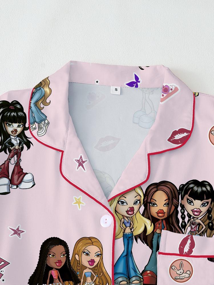 Y2K pajamas,doll pajamas,Autumn Winter Women's Pajamas Set, Cute Elegant Long Sleeve Top & Pants, Fitted Home Wear, All over Graphic Pattern, Moderate Fabric