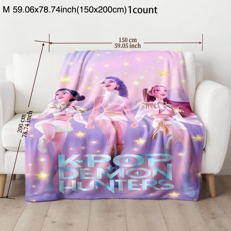 K-Pop Demon Hunter Flannel Blanket - Soft Lightweight Cozy for Bed Sofa Camping Travel Halloween Christmas Gift for All Ages