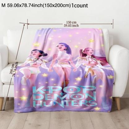 K-Pop Demon Hunter Flannel Blanket - Soft Lightweight Cozy for Bed Sofa Camping Travel Halloween Christmas Gift for All Ages