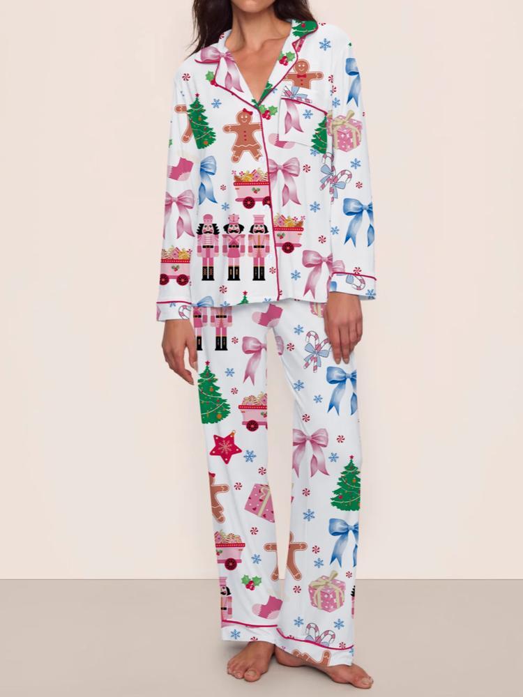 【Christmas Pajamas】Women's Christmas Pajama Set, Elegant Long Sleeve T