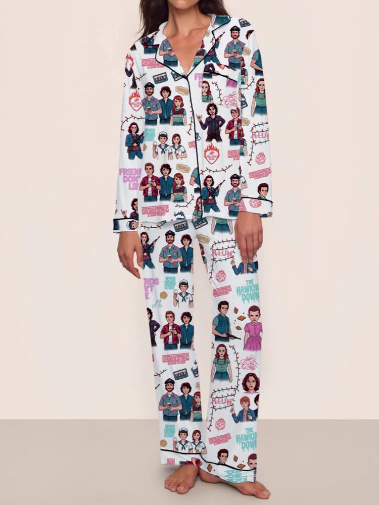 Stranger Things Fall Winter Long Sleeve Pajama Set, Comfortable Sleepwear, Movie Party Gift, netflix fans,Eleven,dusin,max,stranger things S4,upside down,christmas lights