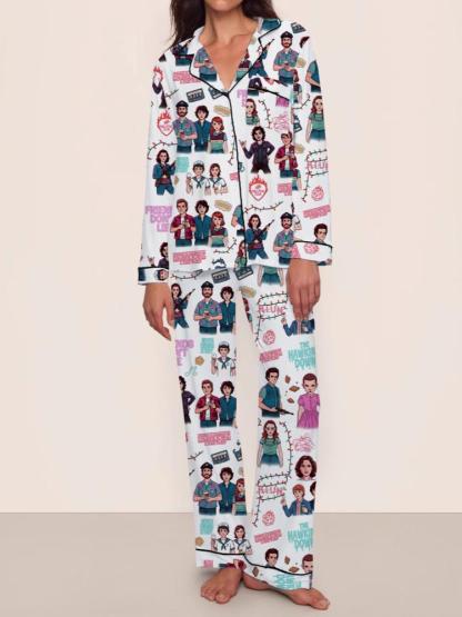 Stranger Things Fall Winter Long Sleeve Pajama Set, Comfortable Sleepwear, Movie Party Gift, netflix fans,Eleven,dusin,max,stranger things S4,upside down,christmas lights
