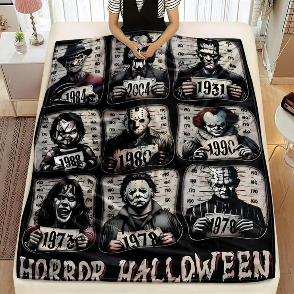 Soft Funny Throw Blanket Horror Icons Flannel Fleece - Cozy Fuzzy Plush Comfy All-Season Sofa Bedroom Dorm Couch Office Car Travel Home Bedding,Comfortable Movie Decor Blanket Men Women Boys Girls Halloween Birthday Fan Gifts