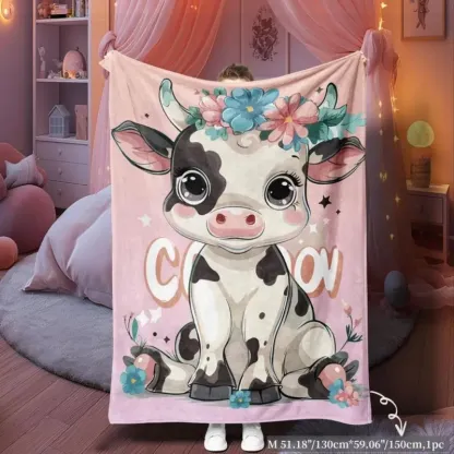 Funny Cartoon Cow Throw Blanket – Soft Cozy Flannel for Bed, Sofa, Office & Travel, Cute Farm Animal Gift