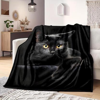 Soft Funny Throw Blanket Cute Black Cat Print Flannel Blanket,Warm Nap For Couch Sofa Office Bed Camping Travelling,Multi-purpose Holiday Gift Blankets