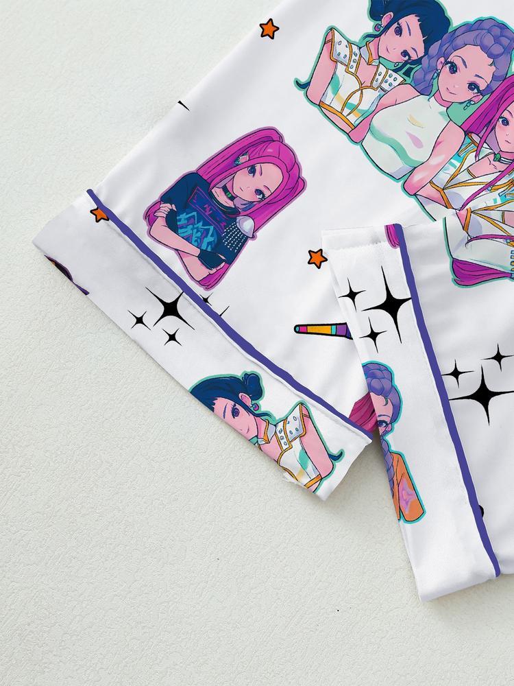 Women's Kpop Demon Hunter Tiger Sleepwear Set, Long Sleeve Button-up Top & Pants, Casual Home Wear, Netflix Fan Gift, Loungewear